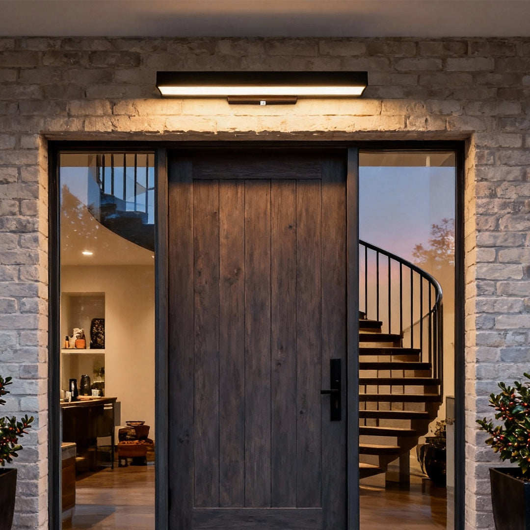 Modern Outdoor Wall Light LED Motion Sensor Wall Mounted Black Stainless Steel Rectangular 4000K IP65