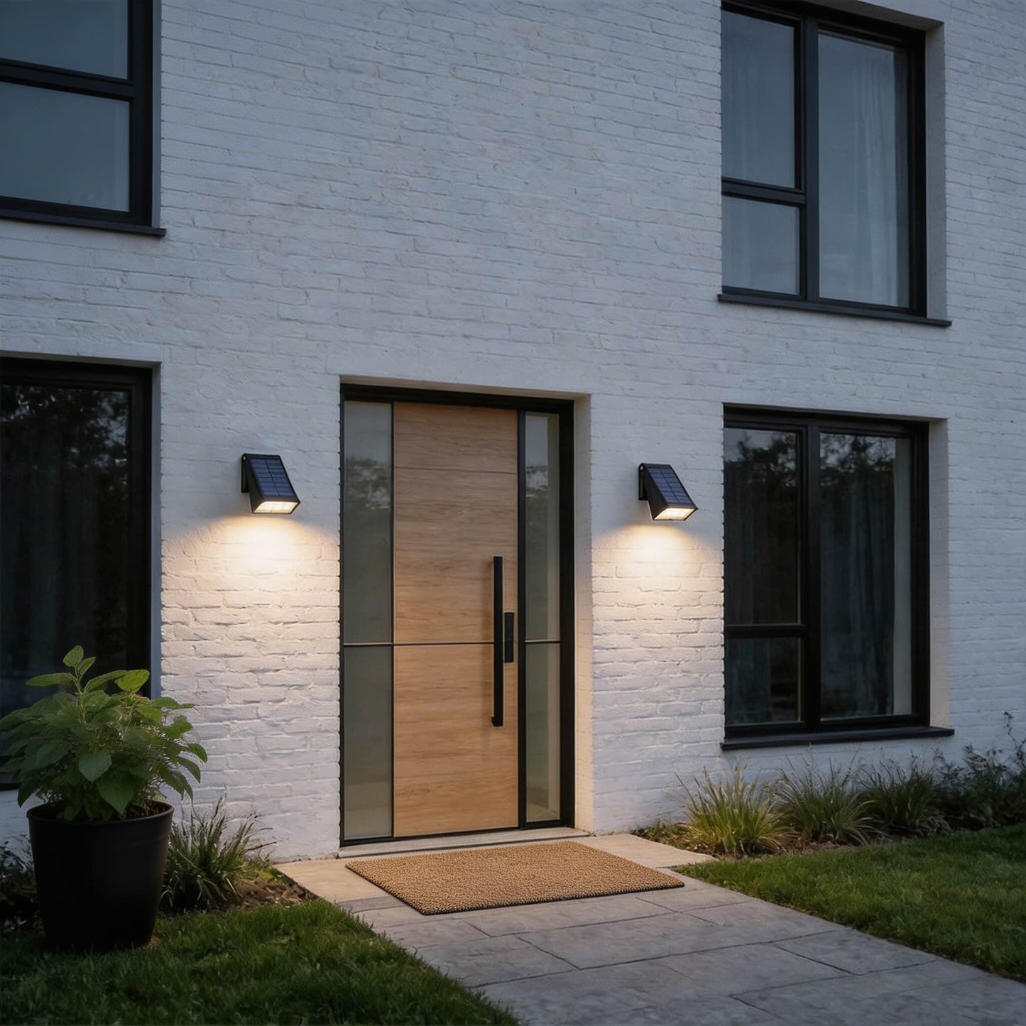Modern Outdoor Wall Light Solar Powered Adjustable LED Black Waterproof Sconce