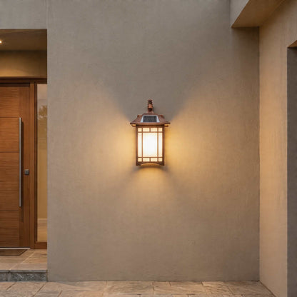 Solar Lights Outdoor Retro Lantern Wall Sconce Wall Mounted Die-Cast Aluminum with Glass Shade and Motion Sensor